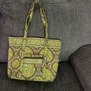 Vera Bradley - Stylish Green and Brown Patterned Tote Bag